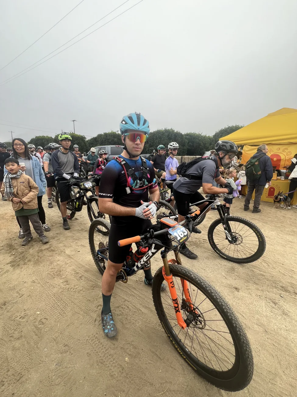 Riders gathered at a mountain bike race start
